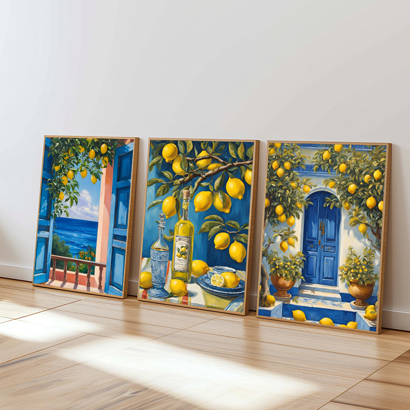 Resin Art Wall Decor - Mediterranean Italy Lemon Blue Door Coastal
