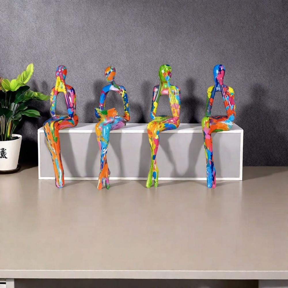 Resin Art For Wedding Gift - 4-Piece Character Abstract Thinker Color Sculpture