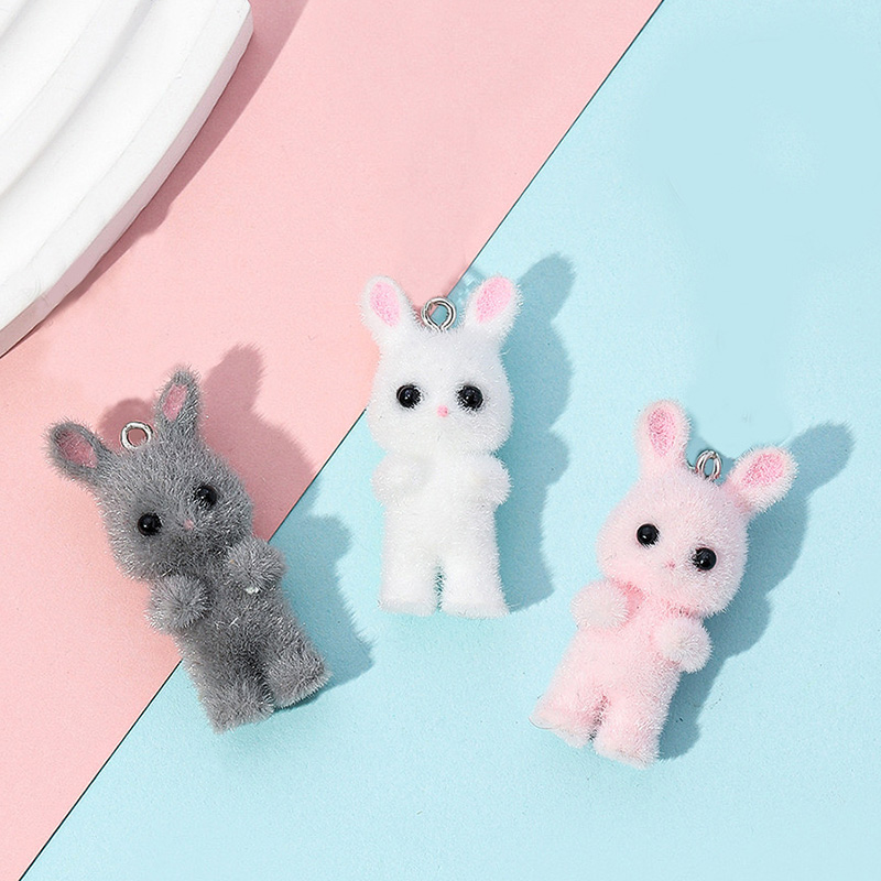 Resin Art Jewellery Kit - 5pcs/lot Cute Flocking Rabbit Resin Charms