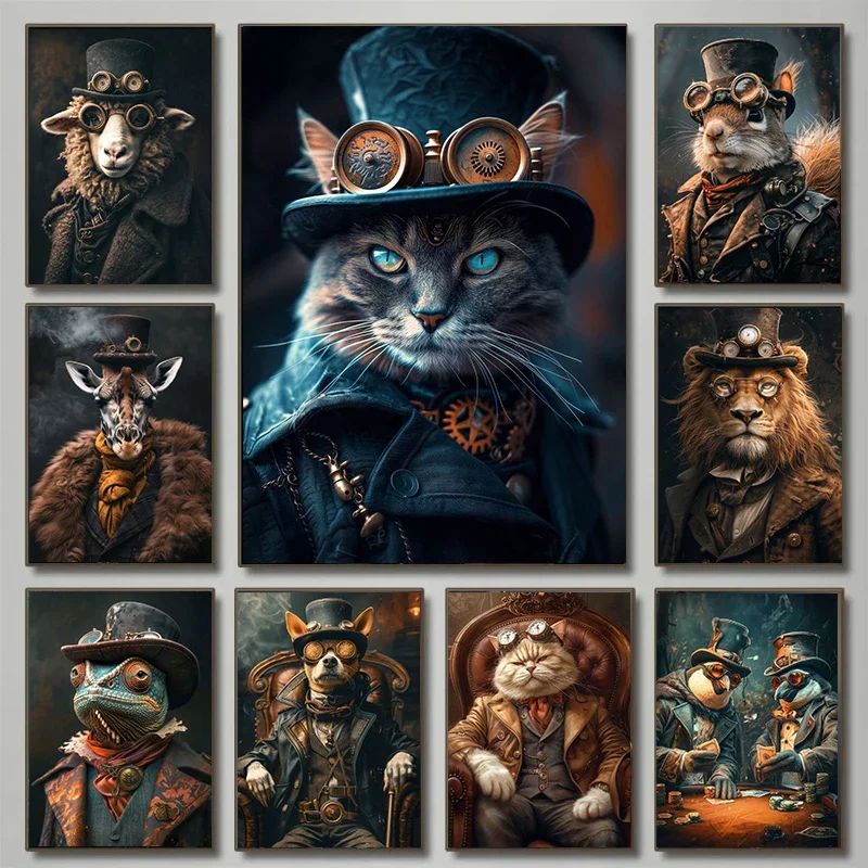 Resin Art Wall Decor - Cool Steampunk Animals Portrait Diamond Print
