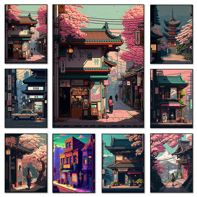 Resin Art Wall Decor - Comics Poster Prints Japan Pixel Building
