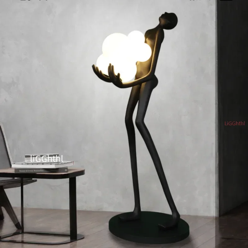Resin Art Floor Design - Artist Standing Lights Creative Design Humanoid