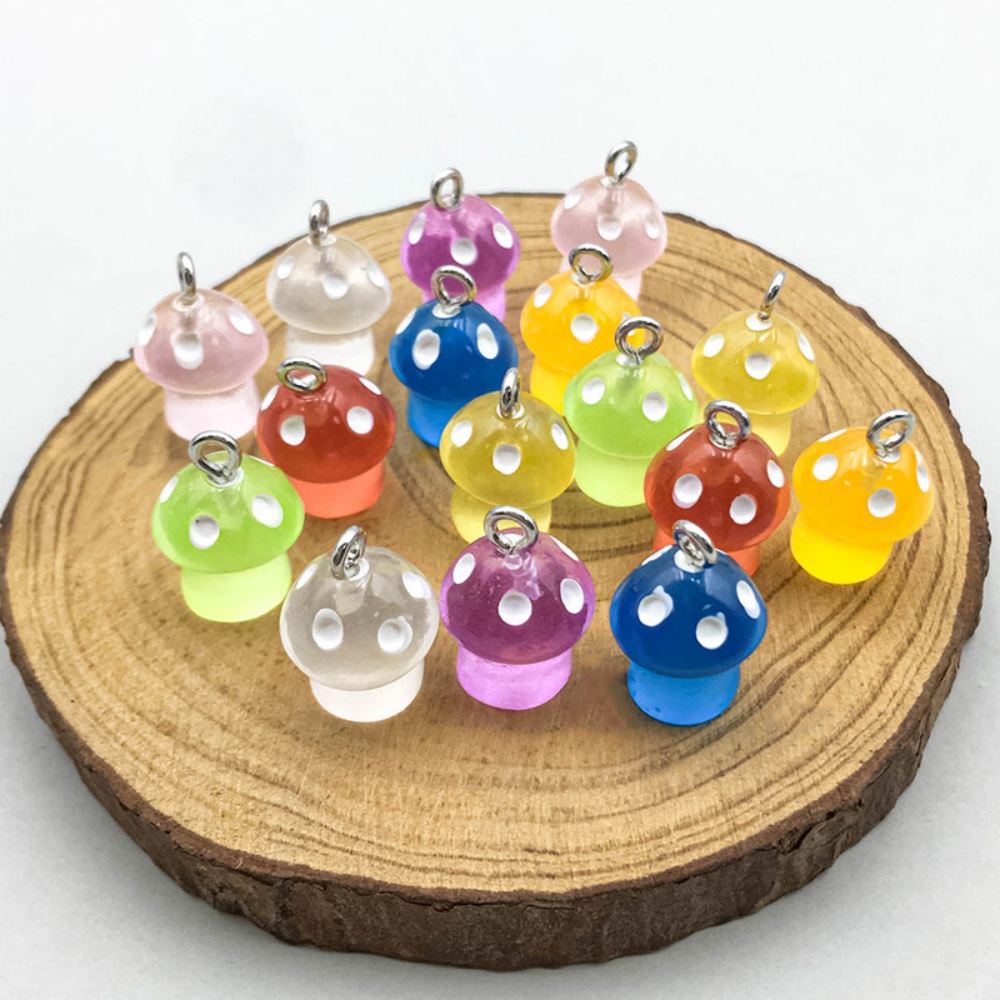 Resin Art Jewellery Kit - 16pcs Luminous Mushroom Charms Resin Pendants