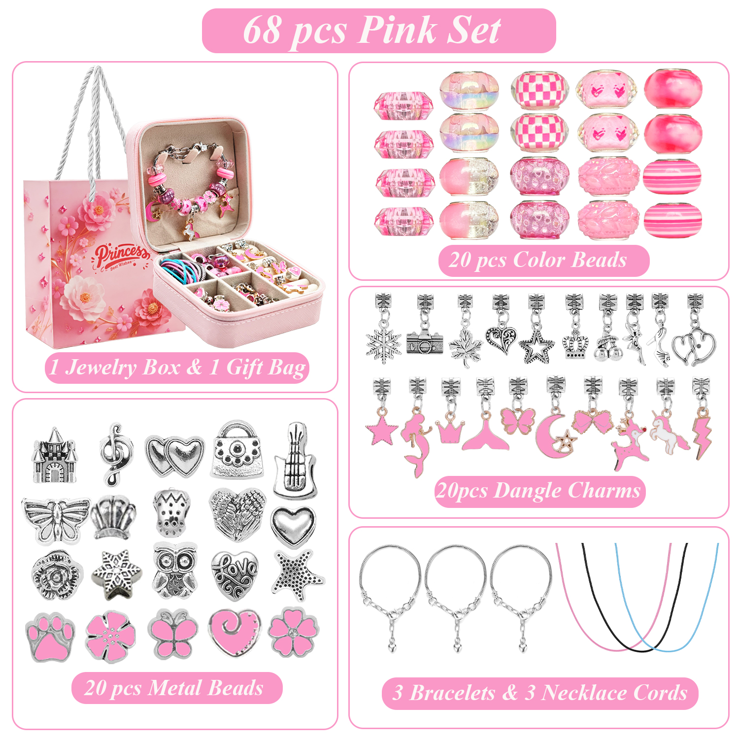 68pcs pink beaded jewelry set, – Resin Art Jewellery Kit Bewertung und Preis